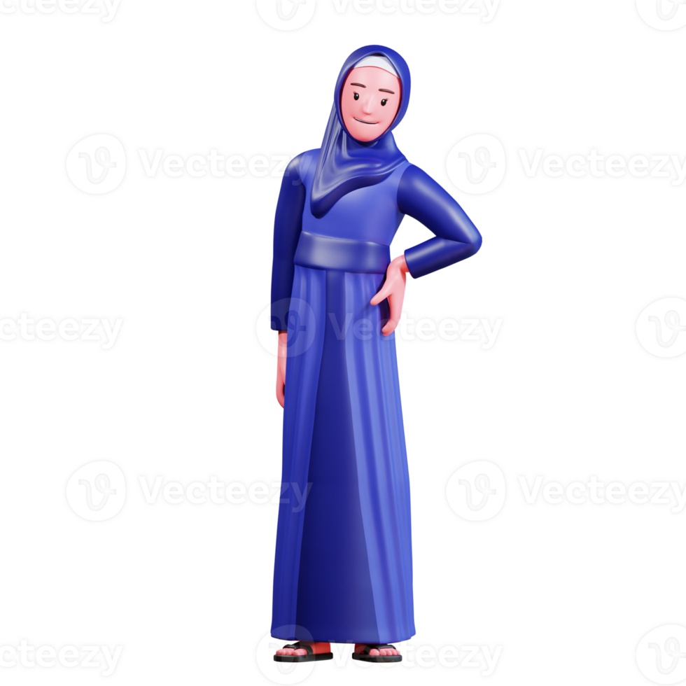 3d karakter moslim vrouw met blauw kleren png