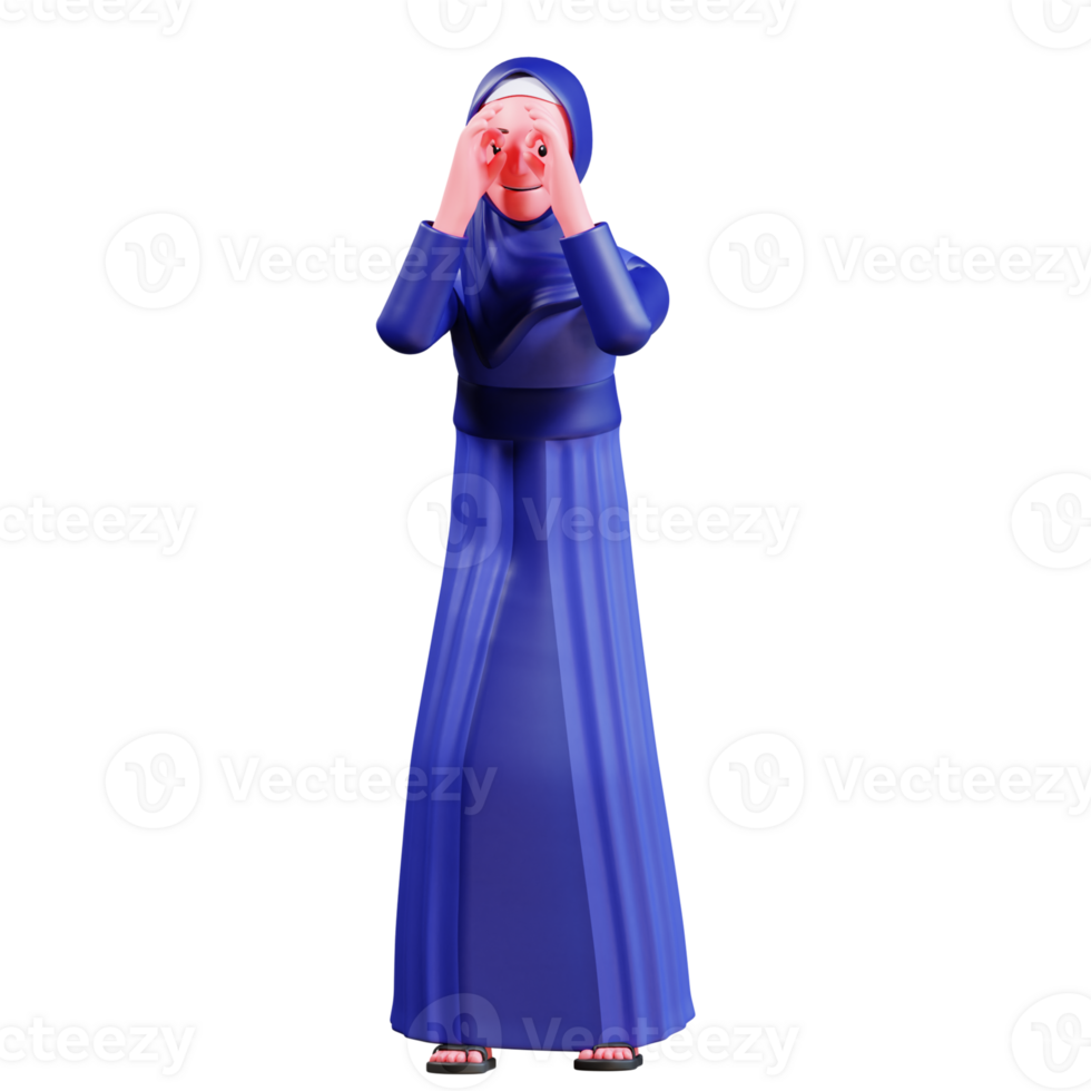 3D Character Muslim Female with blue clothes png