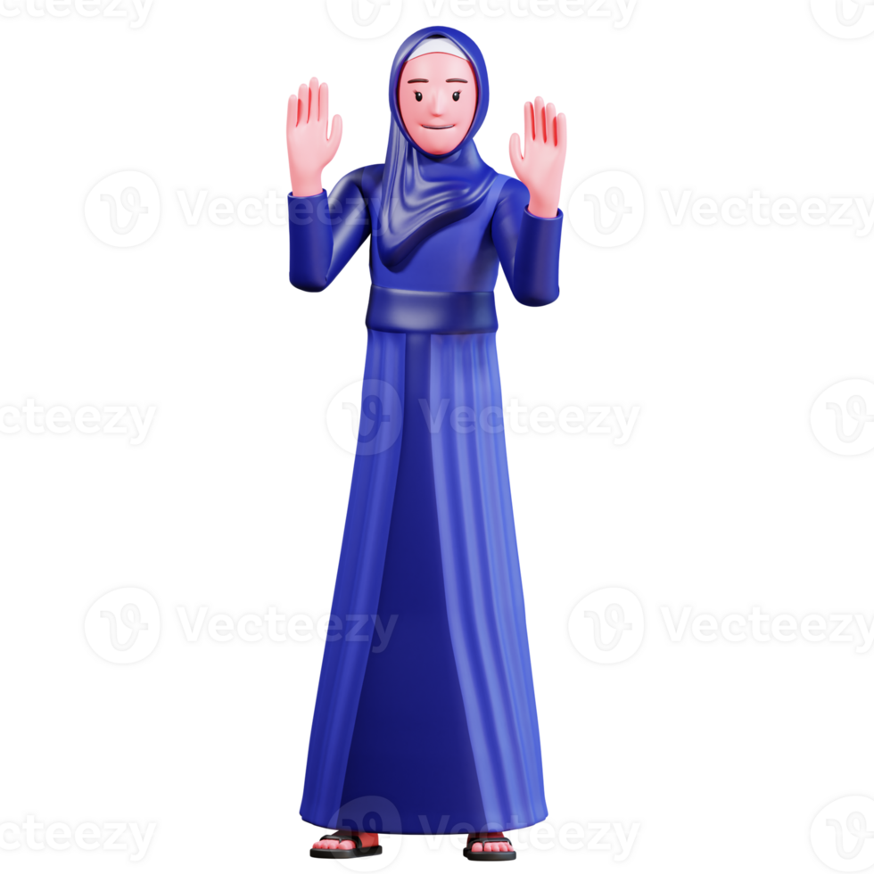 3D Character Muslim Female with blue clothes png