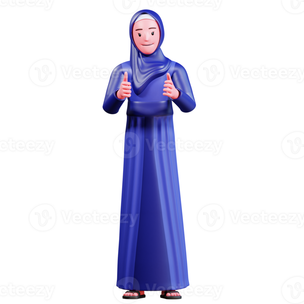 3d karakter moslim vrouw met blauw kleren png