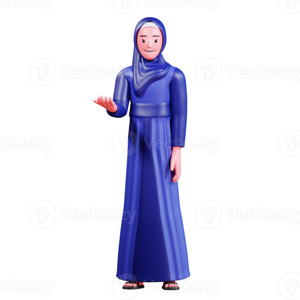 3D Character Muslim Female with blue clothes png