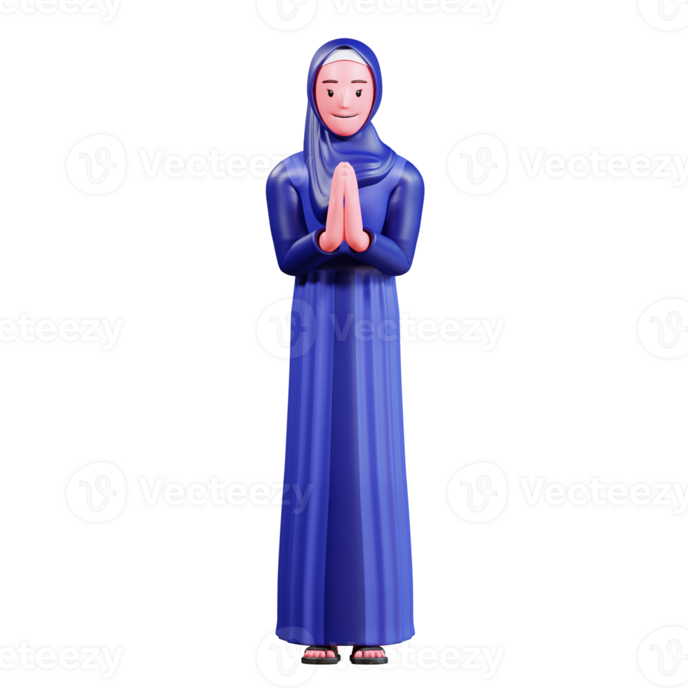 3d karakter moslim vrouw met blauw kleren png