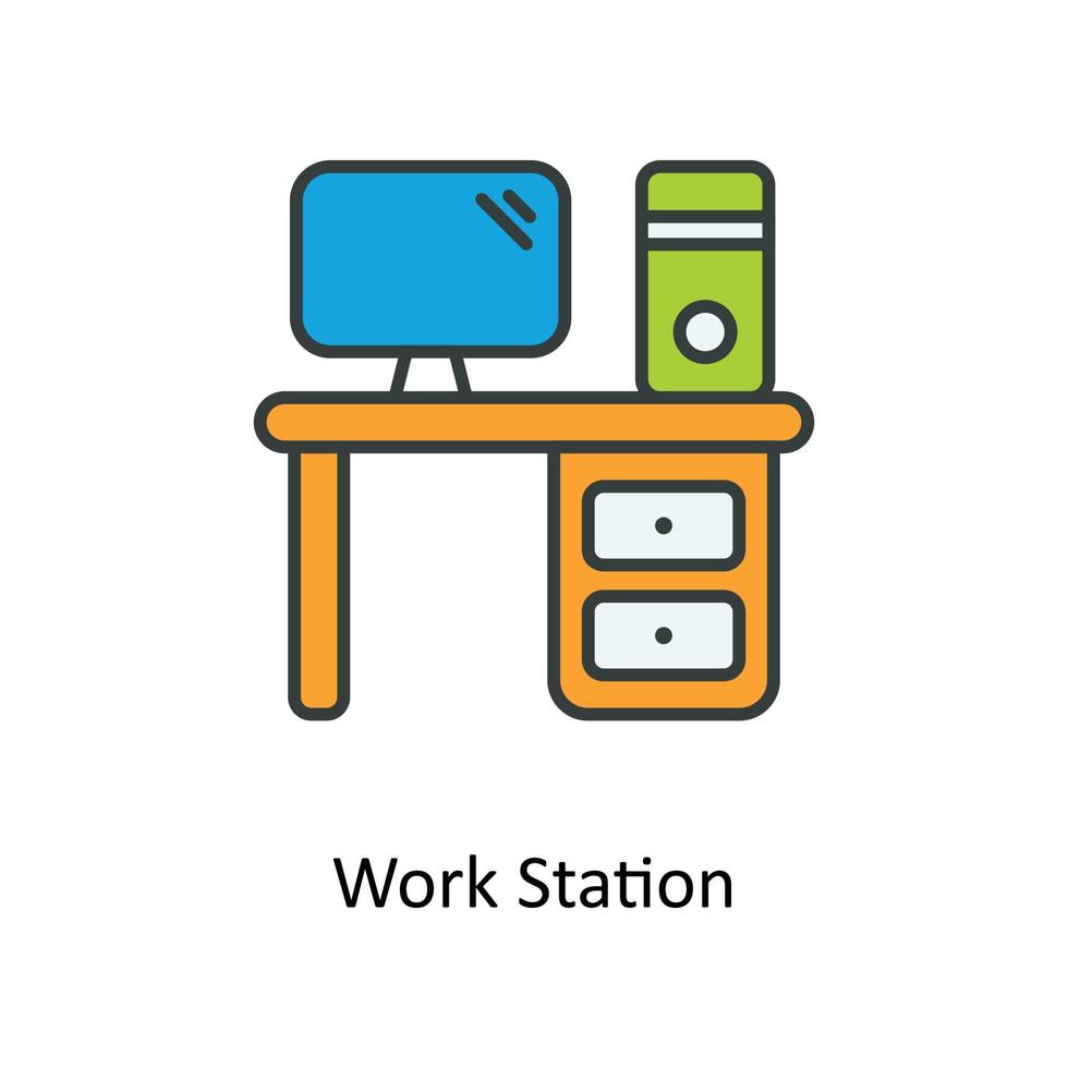 Work Station Vector Fill outline Icons. Simple stock illustration stock