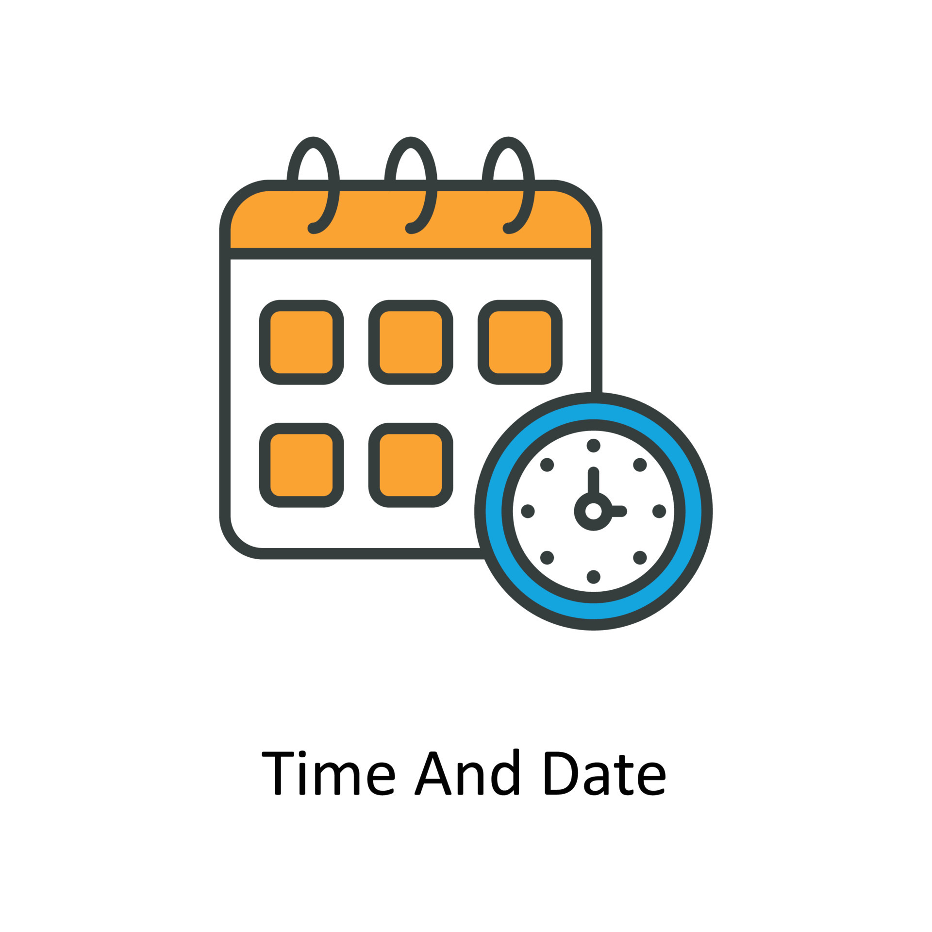 Time And Date Vector Fill outline Icons. Simple stock illustration ...