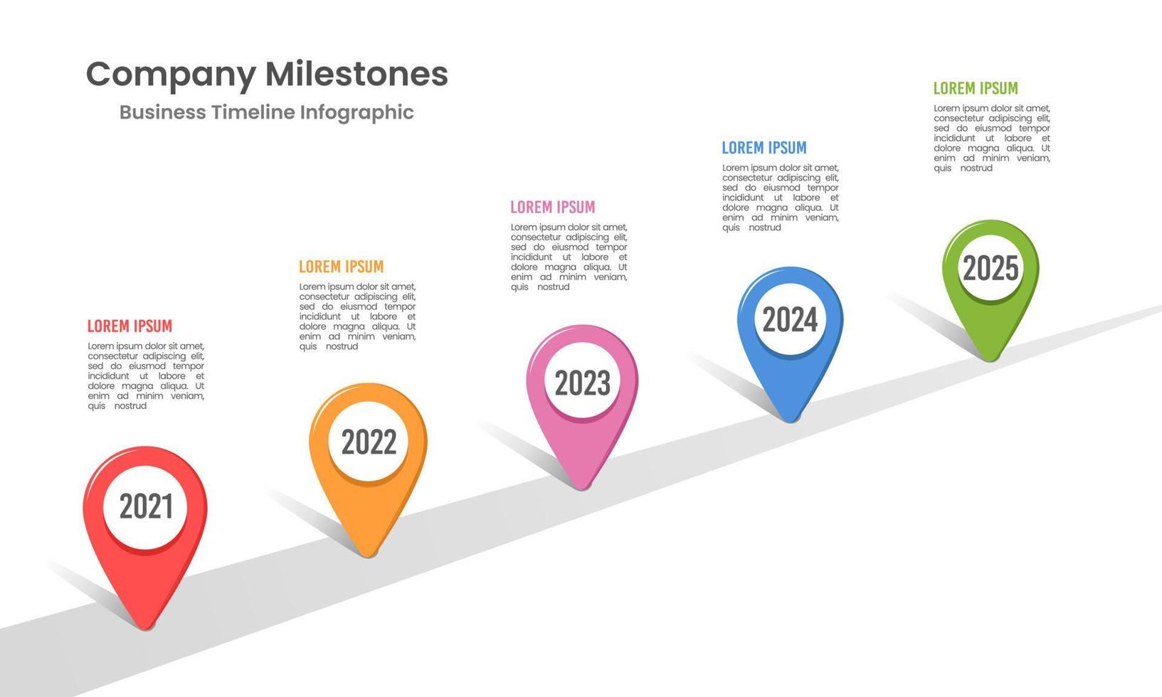 Timeline infographic company with pin and business expansion. Vector illustration.