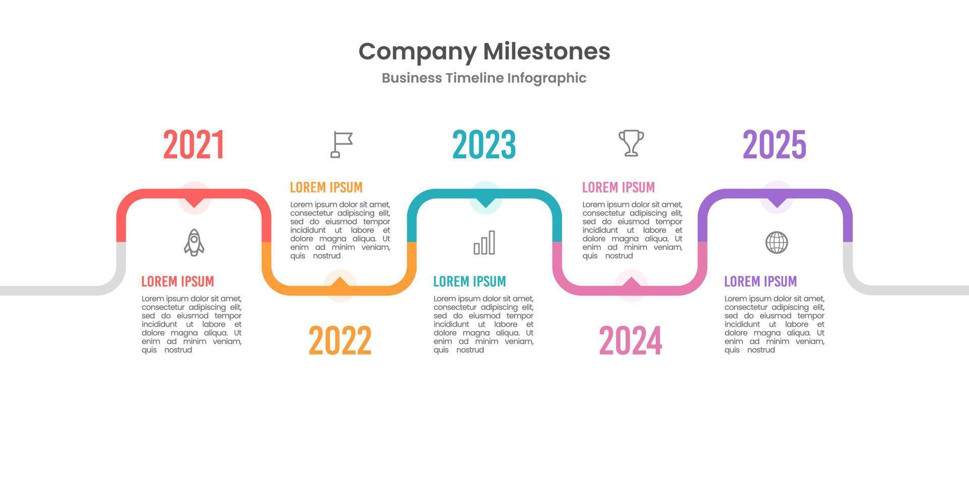 Timeline infographic company roadmap and business expansion. Vector illustration.