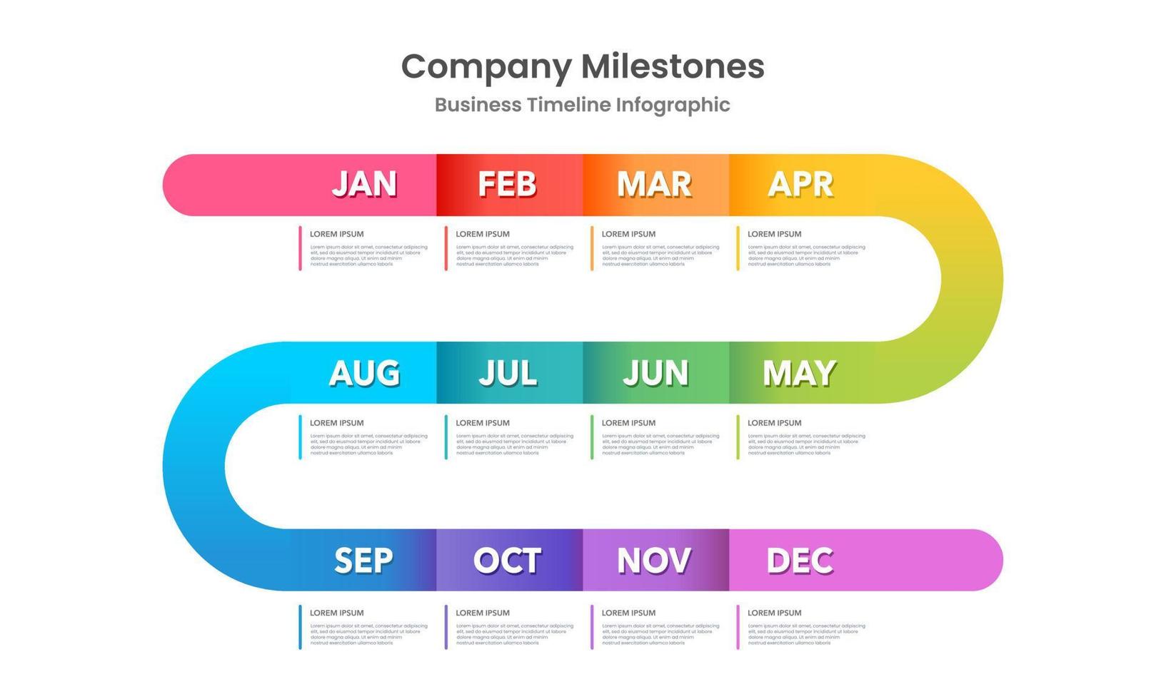 12-month timeline infographic strategy plan. Business presentation. Vector illustration.