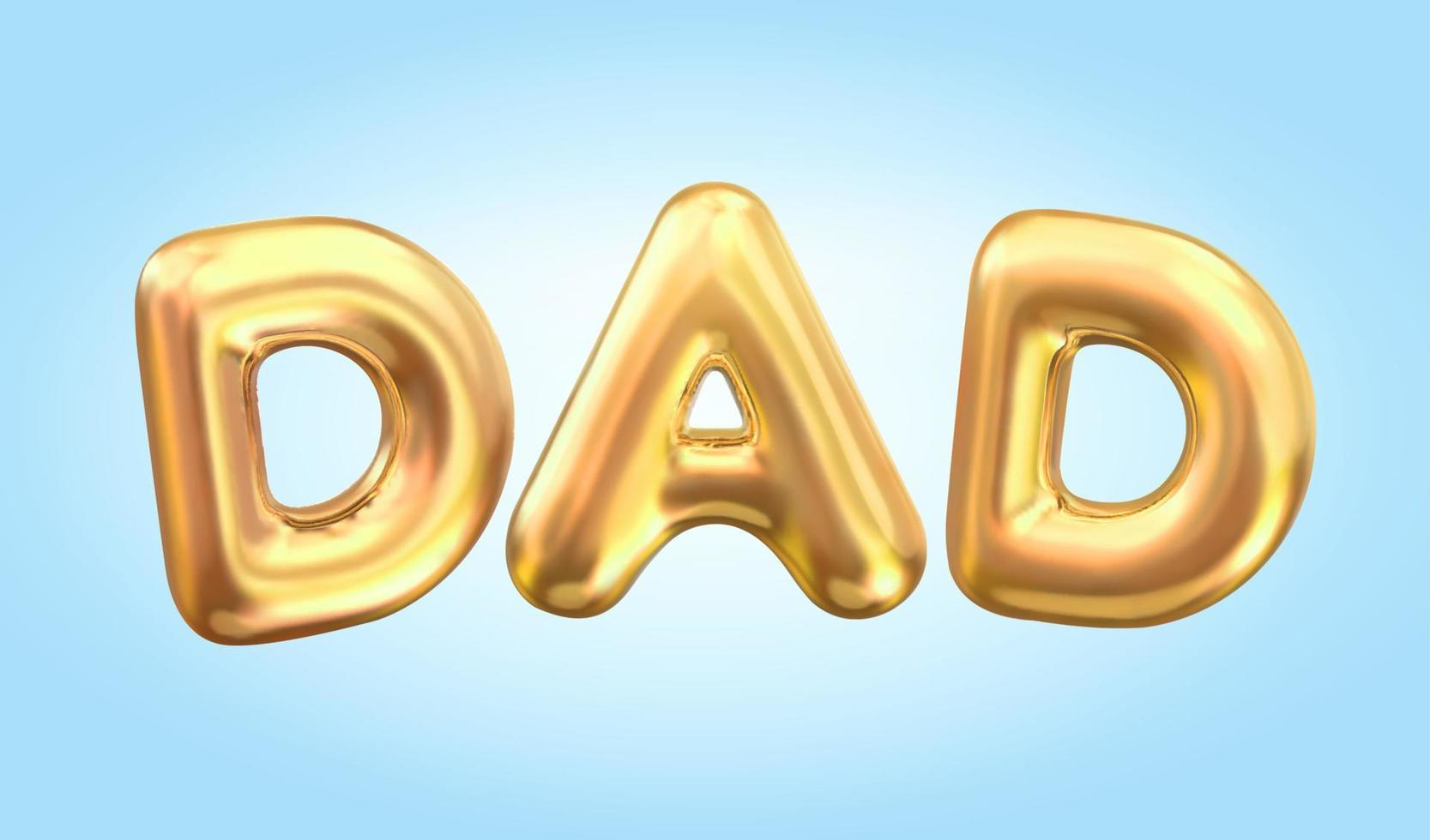 3d balloon typeface design. Gold capital letters of dad written in realistic balloons vector
