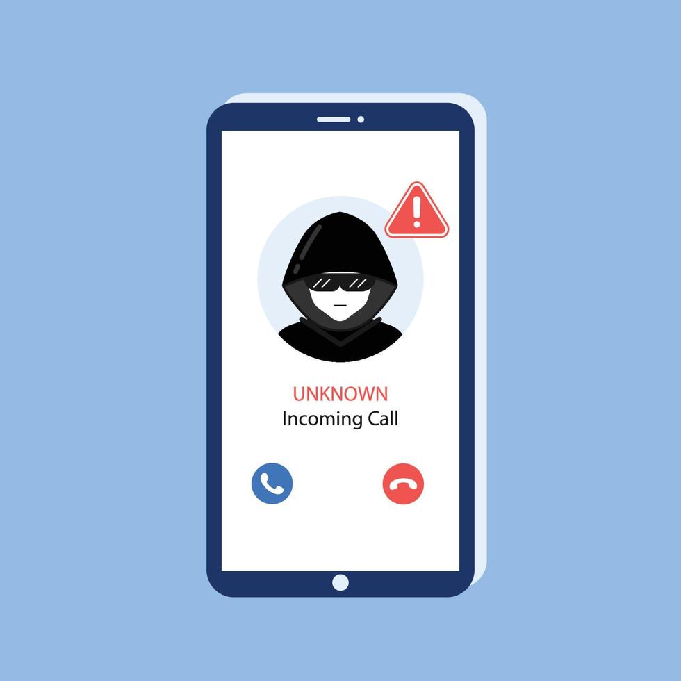 Incoming call from unknown caller on smartphone screen. vector
