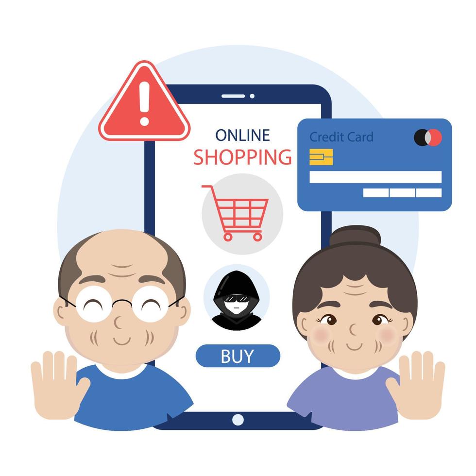 Senior Warning Phone from Hacked login and password. Cyber crime. Illustration vector