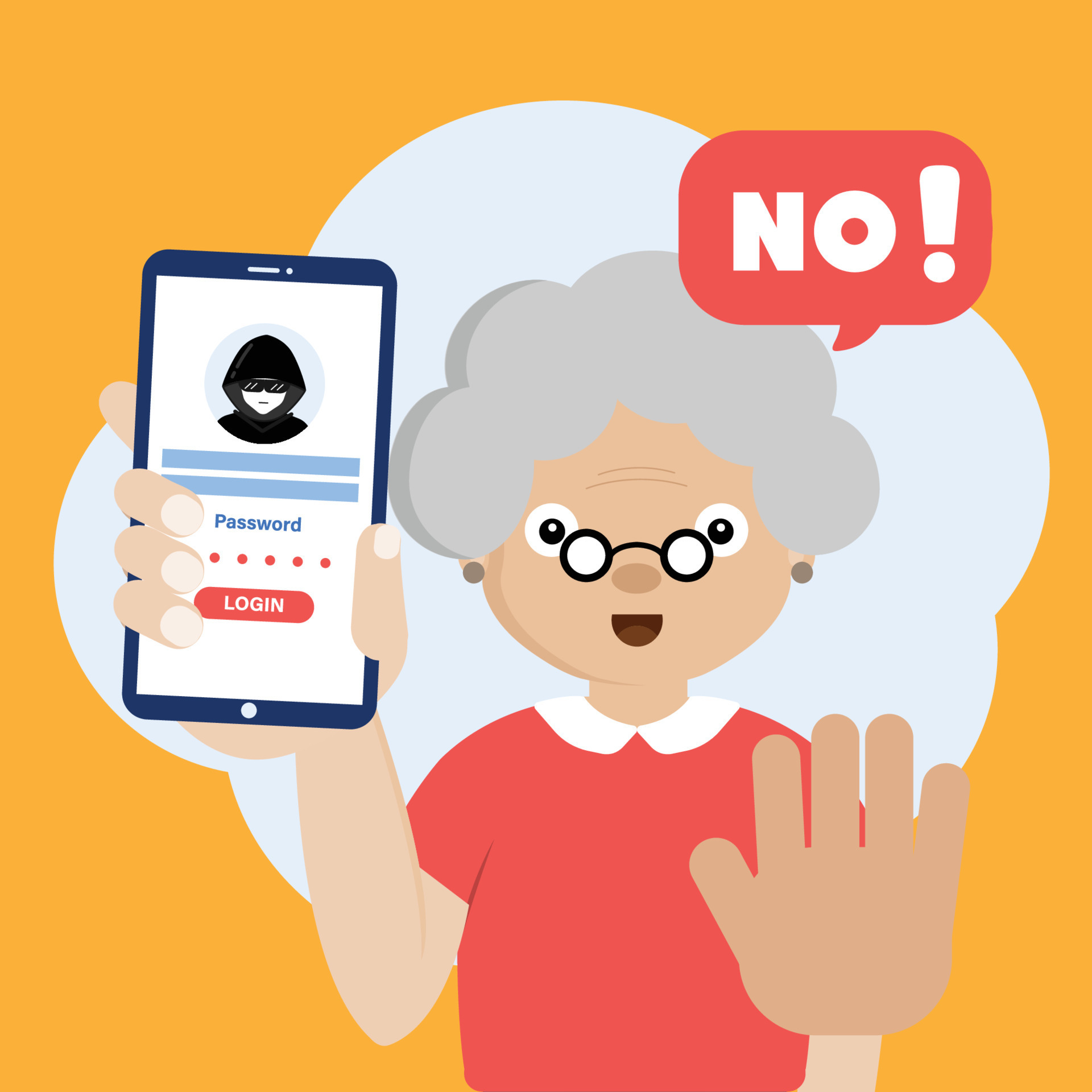 Senior Warning Phone from Hacked login and password. Cyber crime