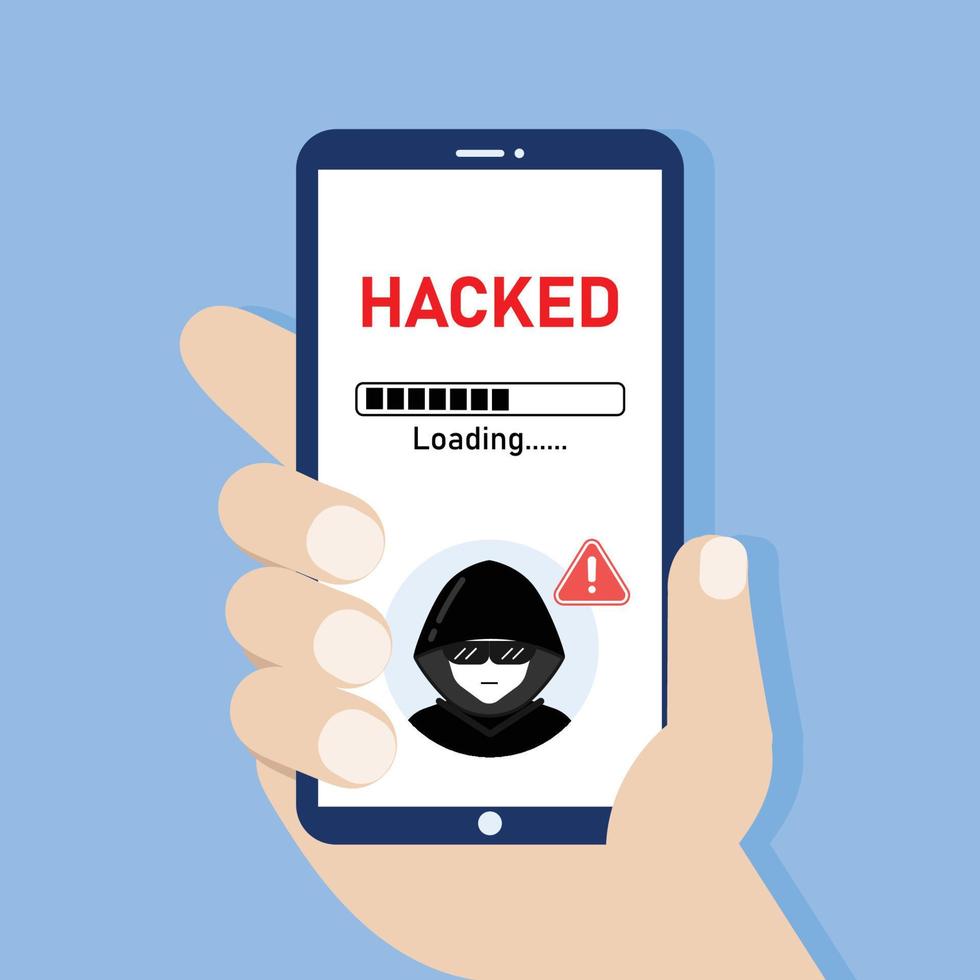 Smartphone with hacker alert.Cyber crime concept. vector