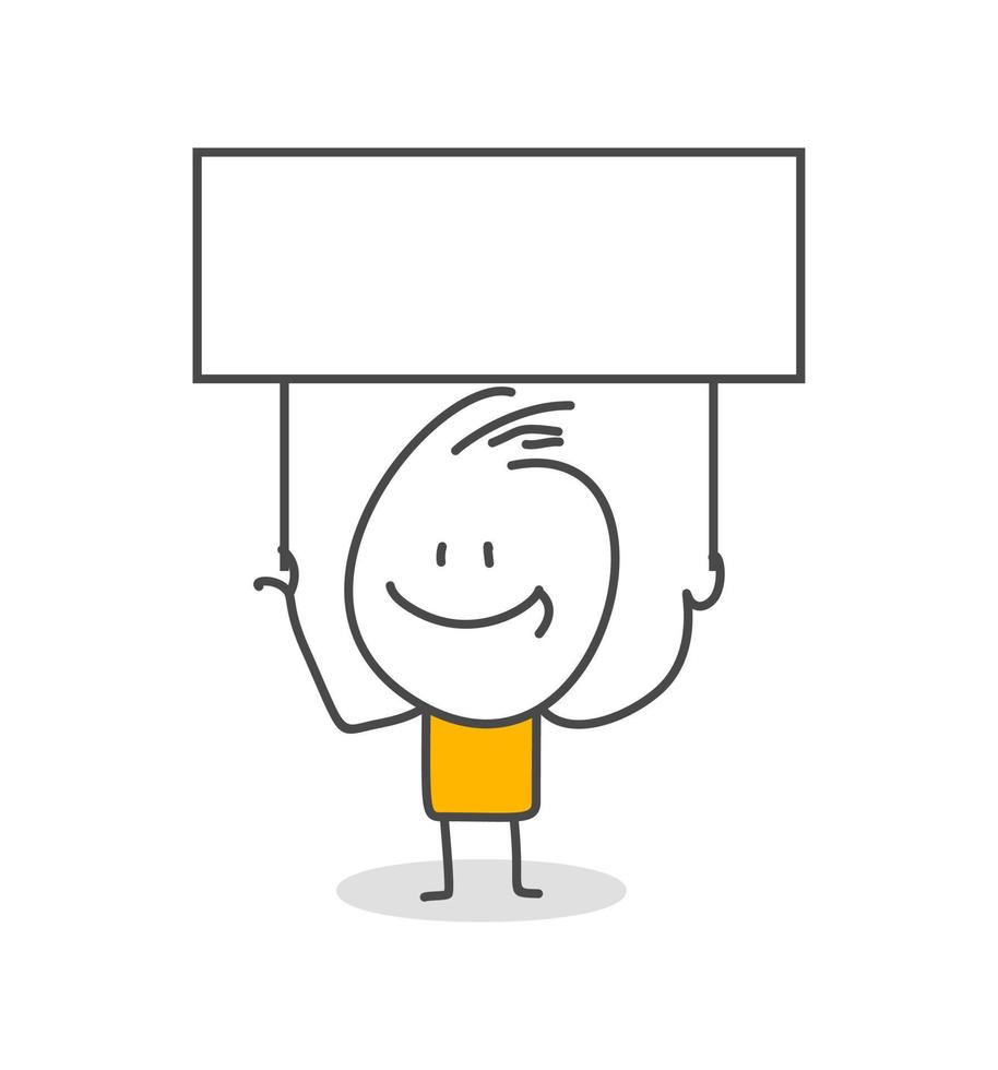 Stick figures. Blank banner. Vector illustration of people holding blank.