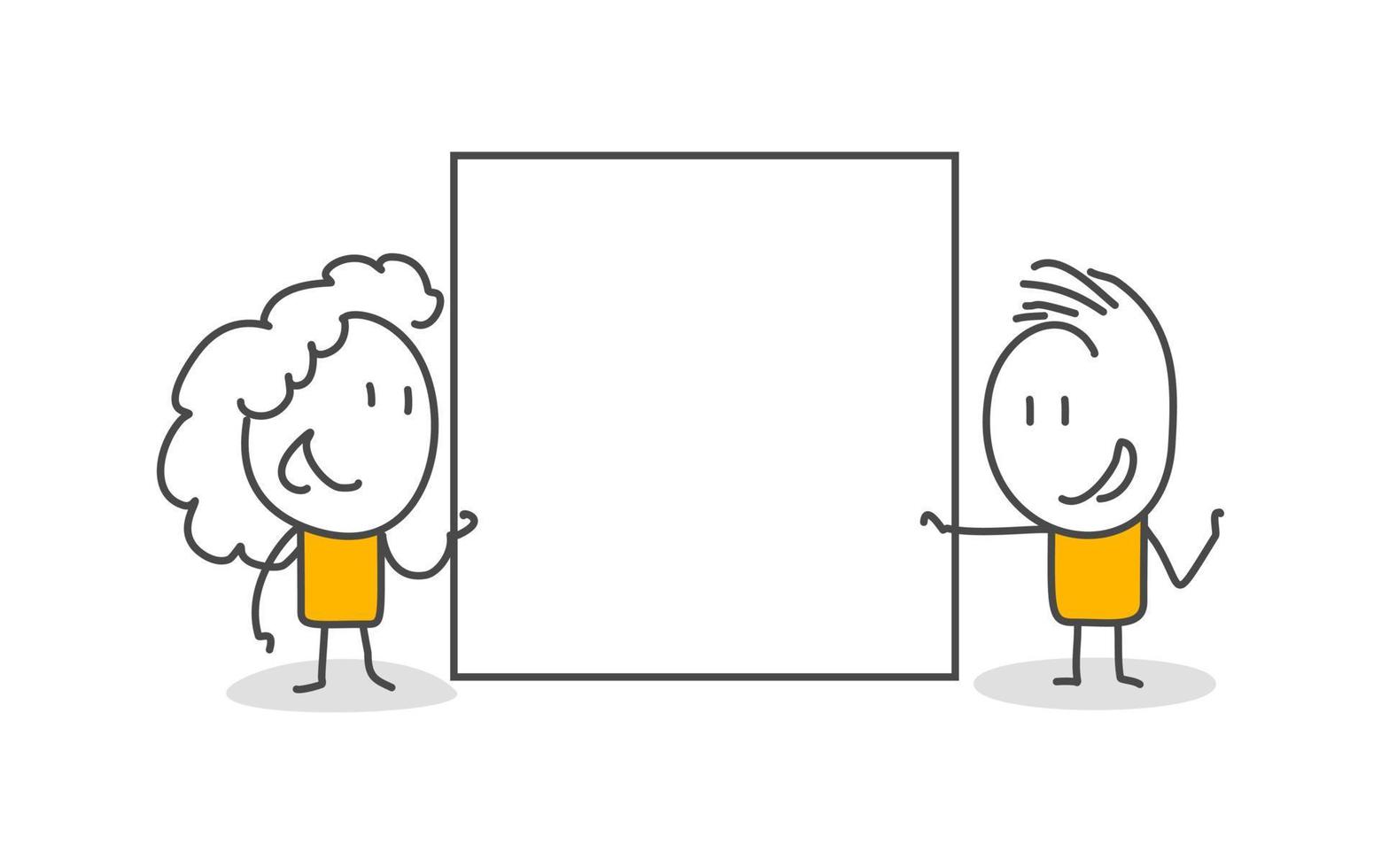 Stick figures. Blank banner. Vector illustration of people holding blank.