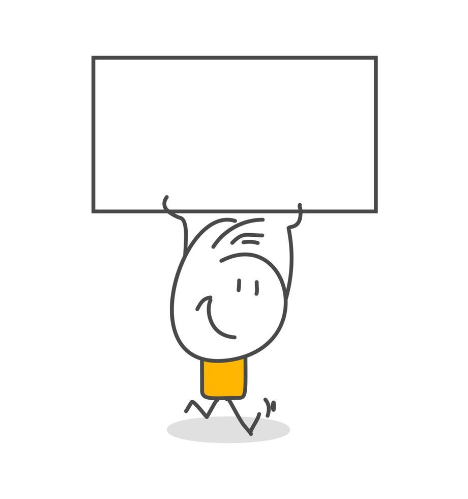 Stick figures. Blank banner. Vector illustration of people holding blank.