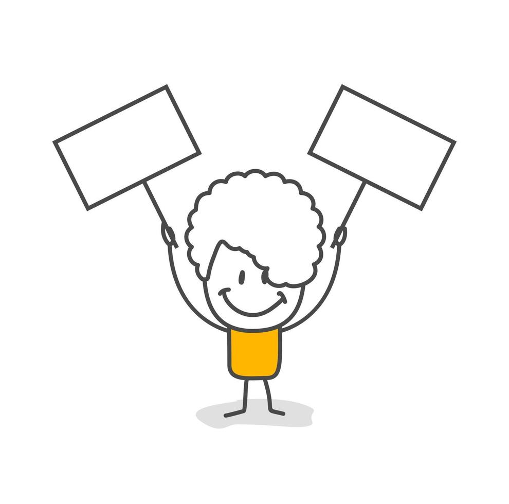 Stick figures. Blank banner. Vector illustration of people holding blank.