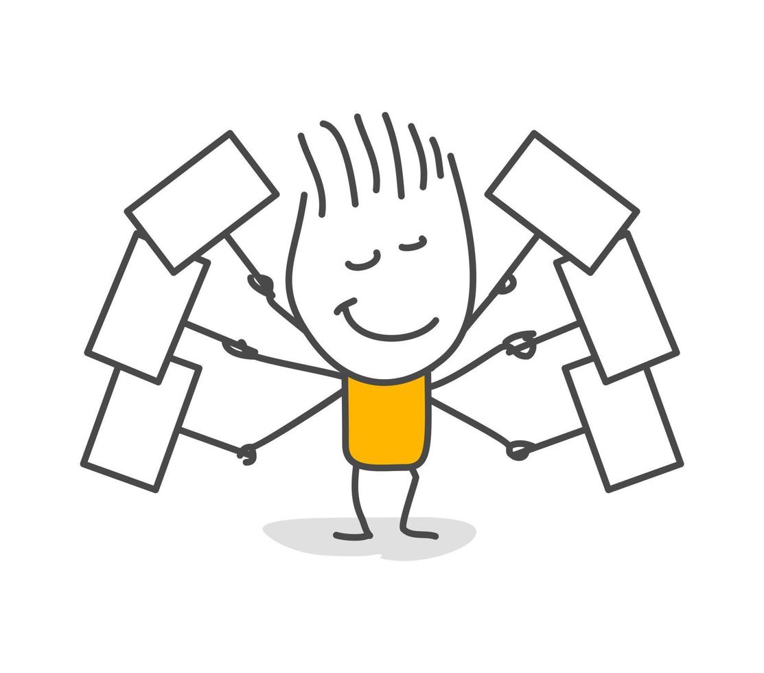 Stick figures. Blank banner. Vector illustration of people holding blank.