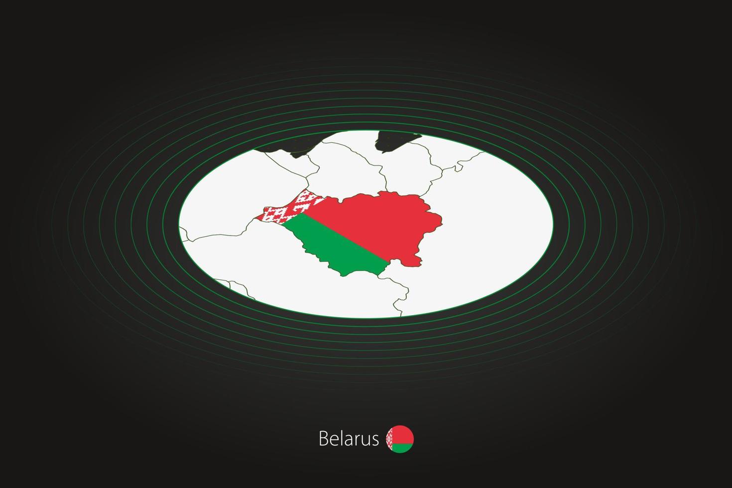 Belarus map in dark color, oval map with neighboring countries. vector