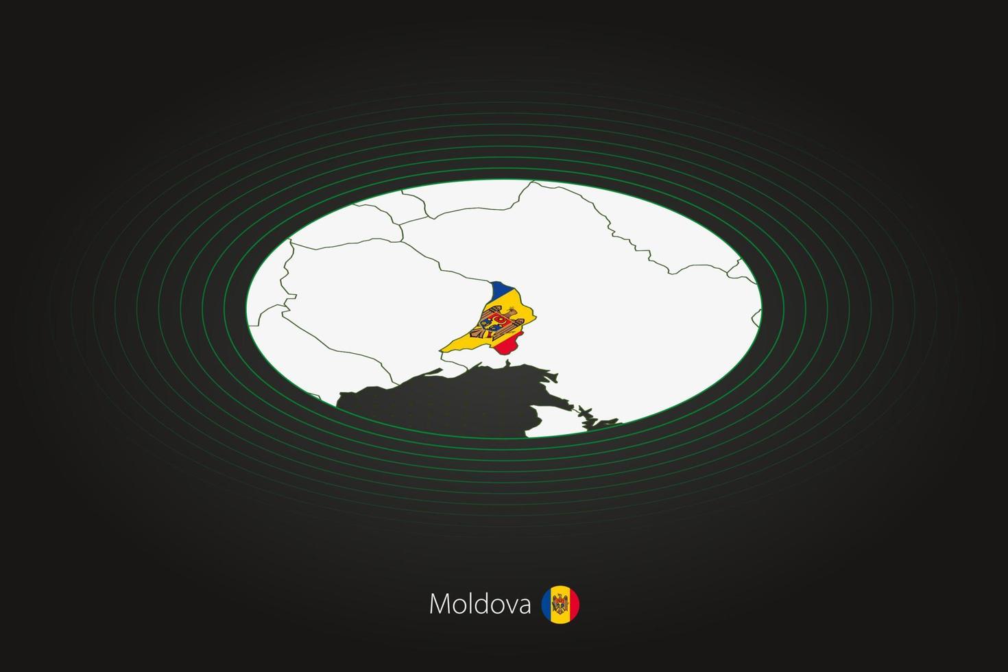 Moldova map in dark color, oval map with neighboring countries. vector