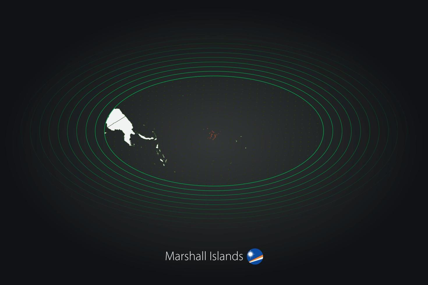 Marshall islas mapa en oscuro color, oval mapa con vecino países. vector