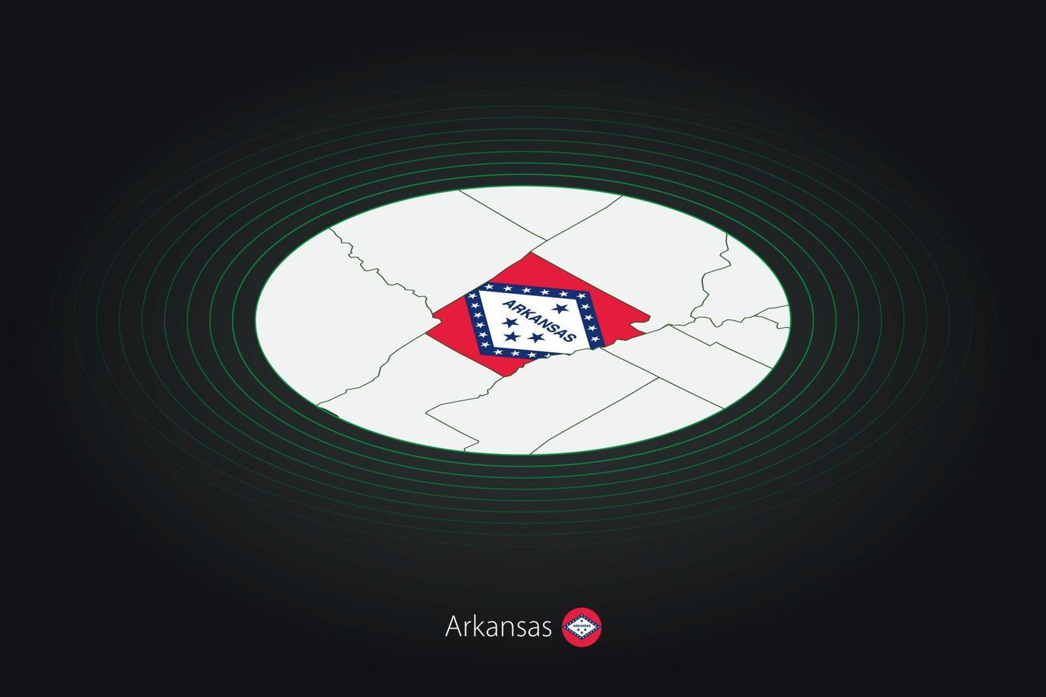 Arkansas mapa en oscuro color, oval mapa con vecino nosotros estados vector