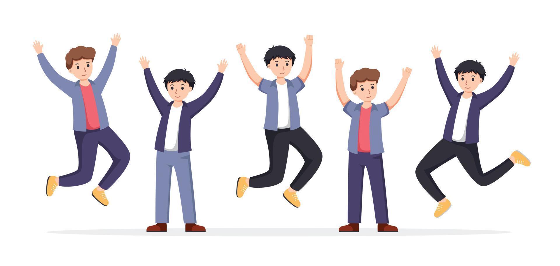 group of man happy dance movements isolated vector