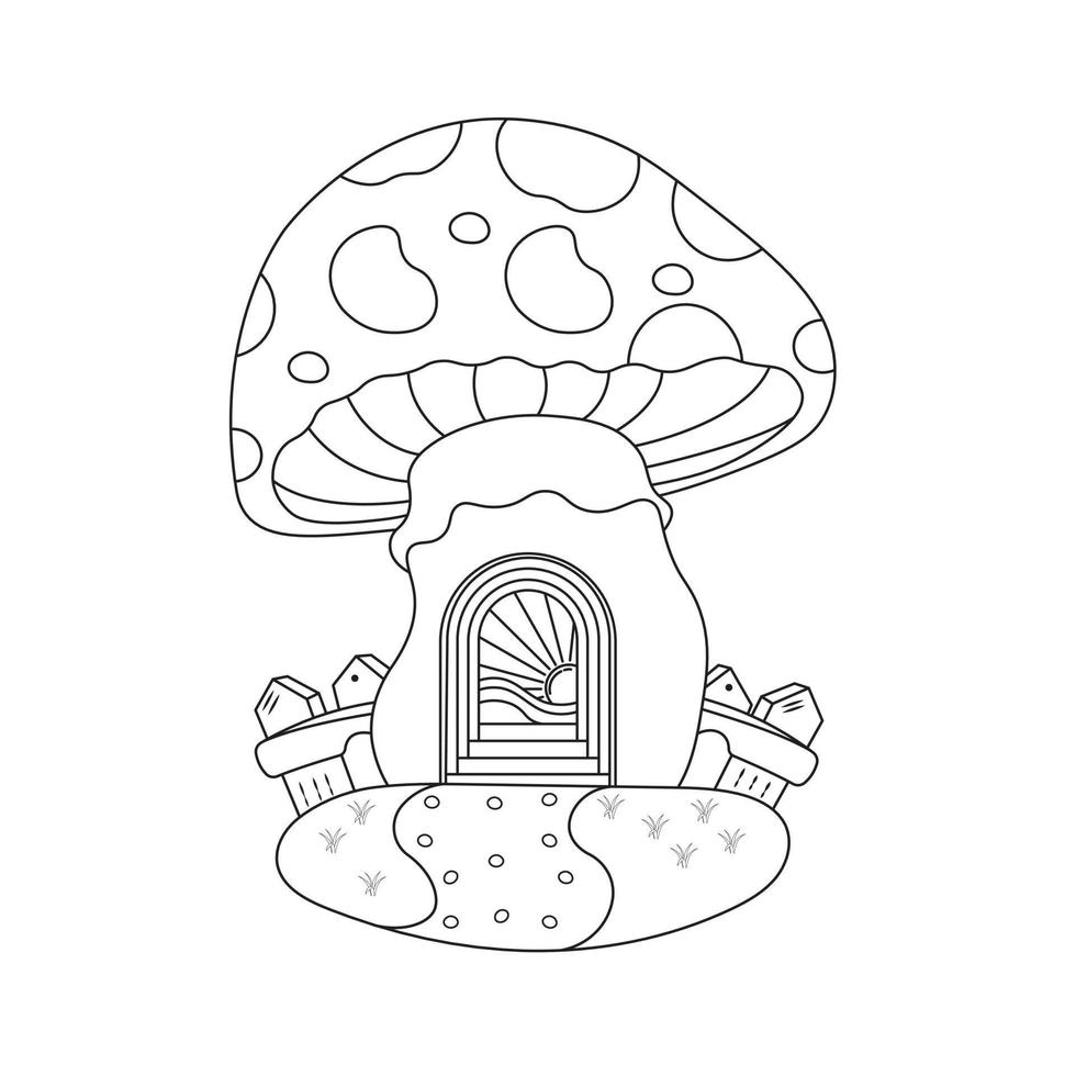 Fantasy mushroom home coloring page vector