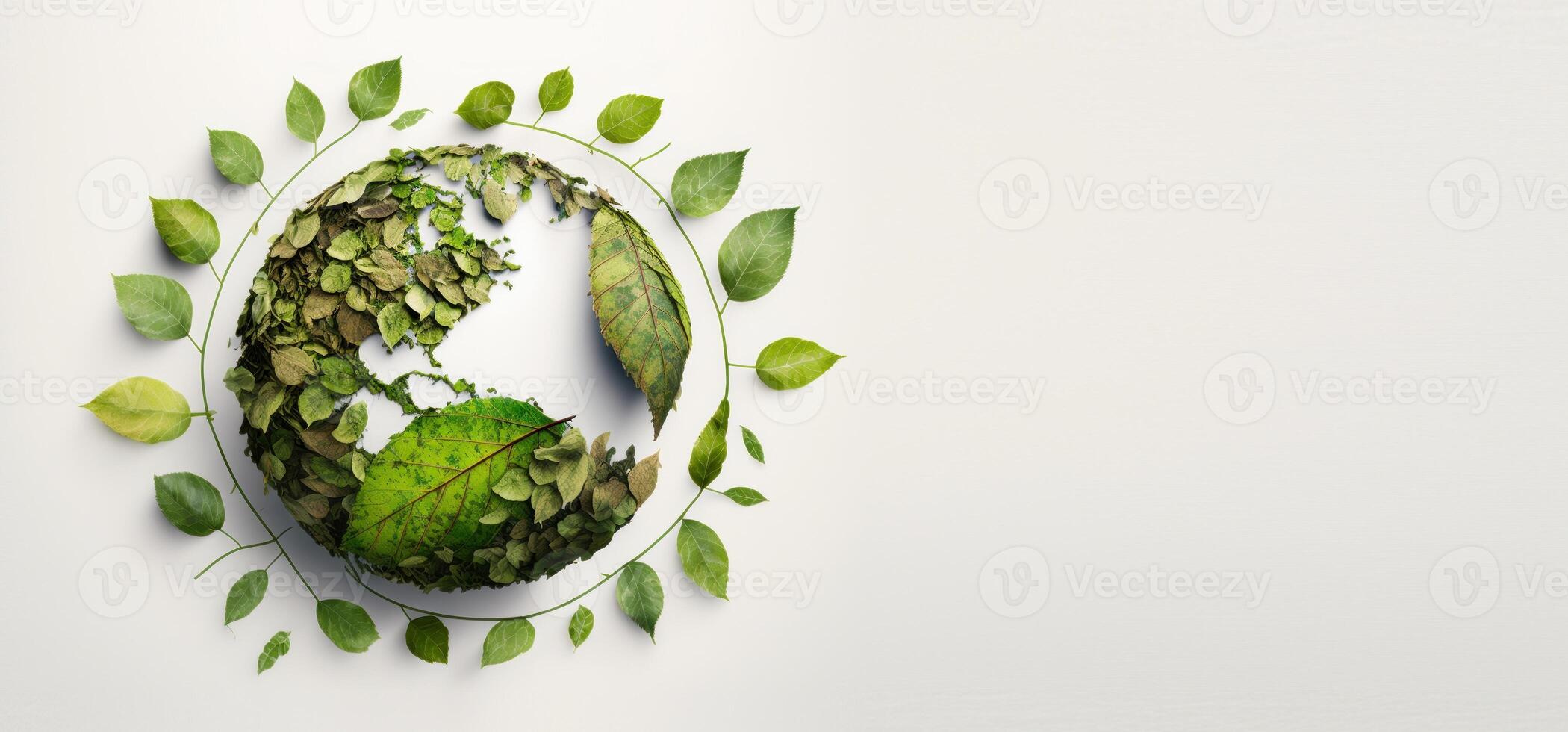 Leaves in forming an eco friendly earth shape, World environment day and Earth day. photo