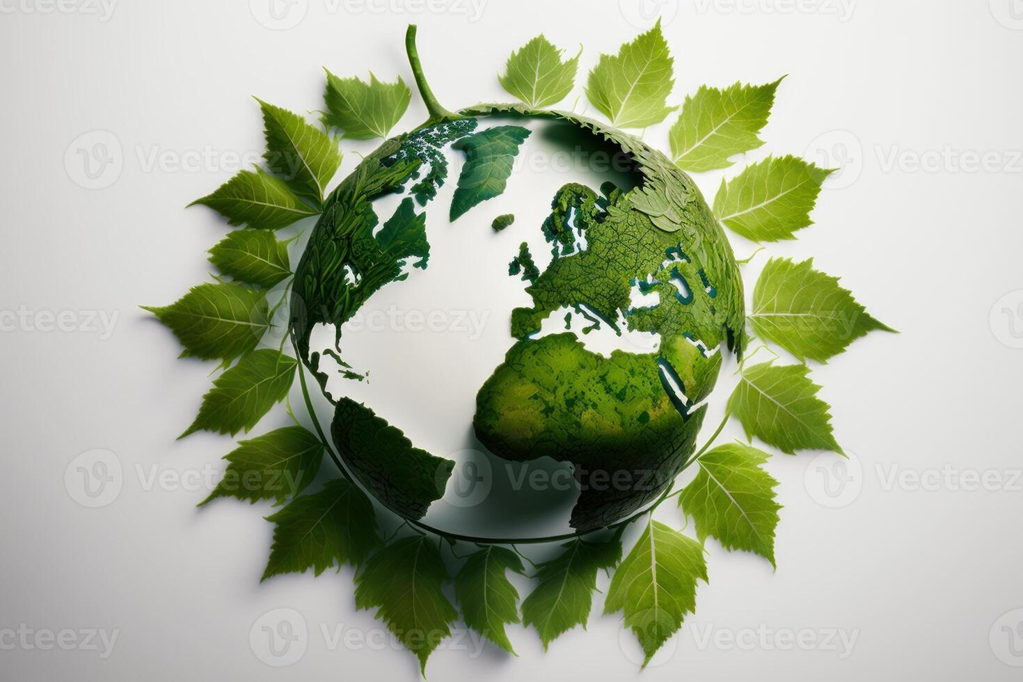 Leaves in forming an eco friendly earth shape, World environment day and Earth day. photo