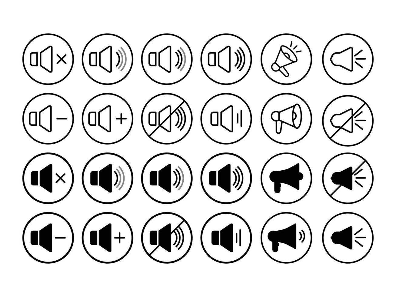 Sound Speaker Set Icon Design, Sound Bundle Icons with Black and White, Outline and Filled Color Speakers vector