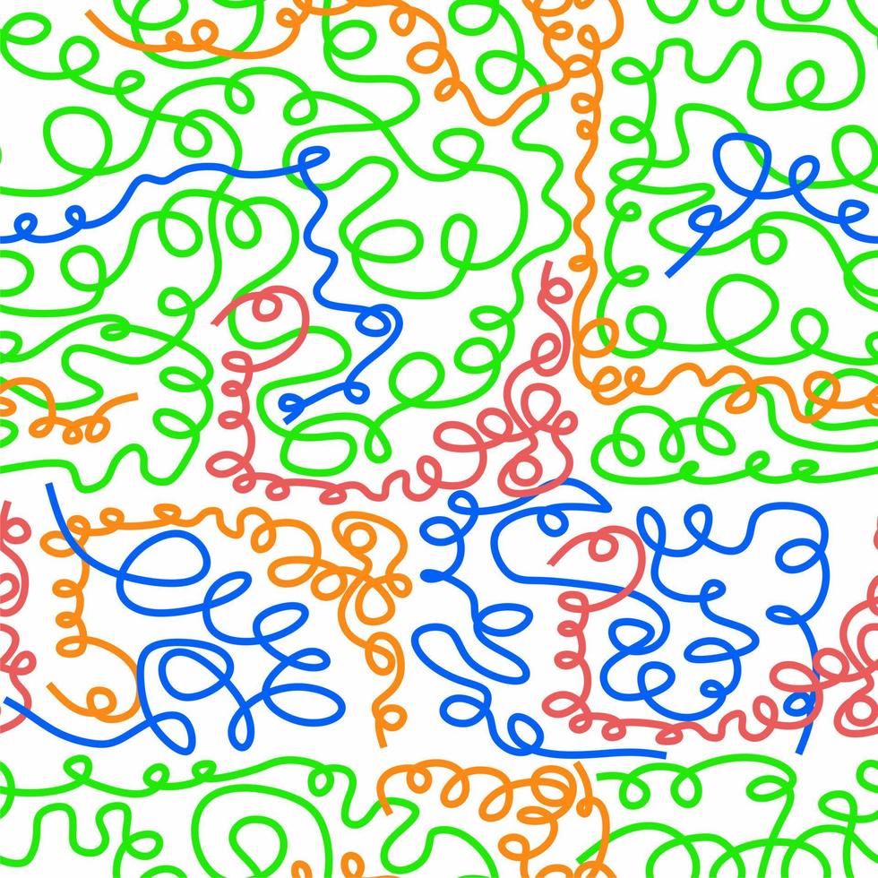 Fun colorful line scribble doodle seamless pattern. vector