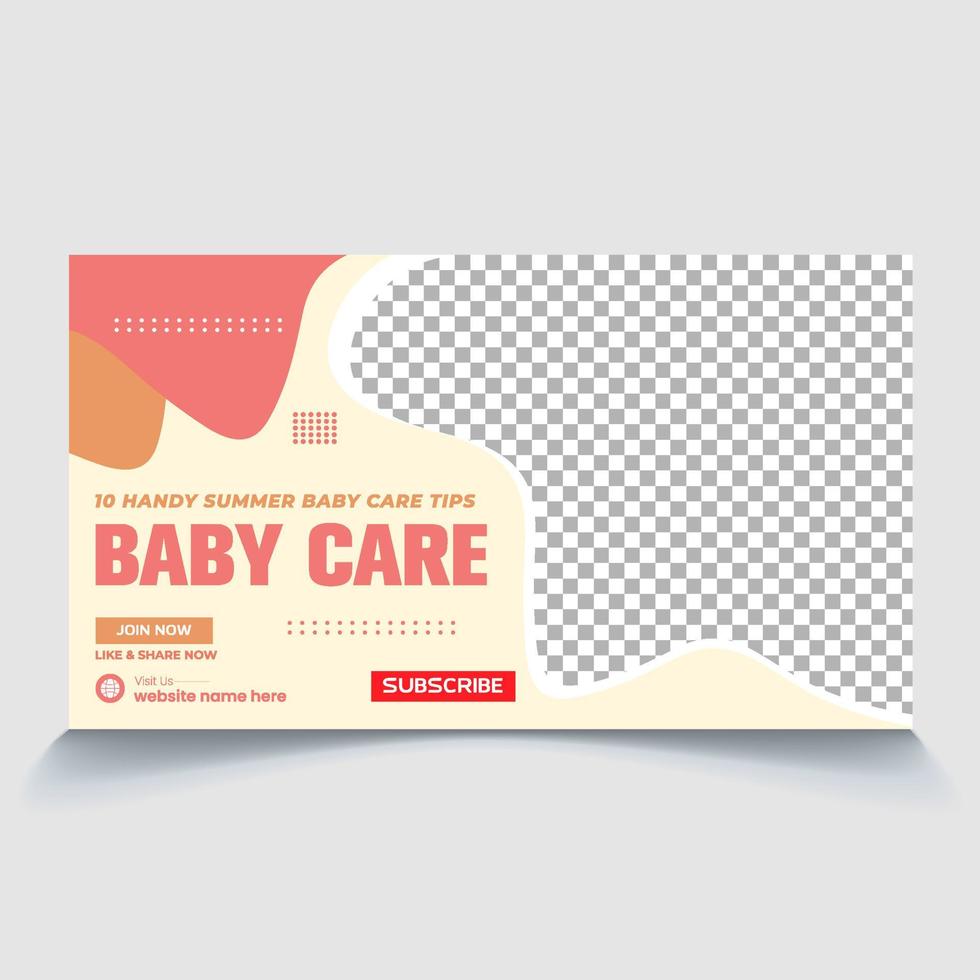 Summer baby care tips and Tricks motivational video web thumbnail design eps vector file