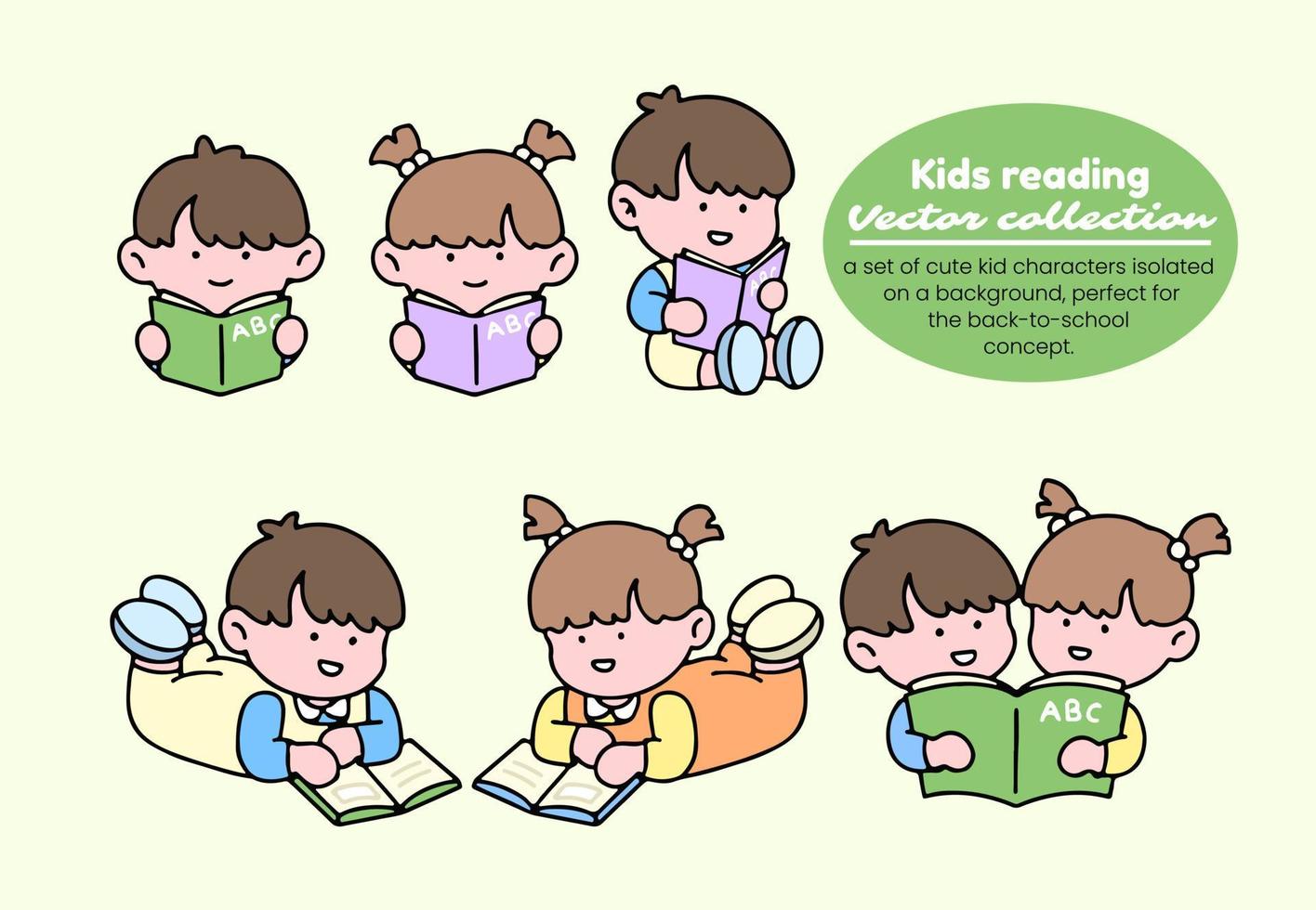 niños leyendo vector recopilación. un conjunto de linda niño caracteres aislado en un fondo, Perfecto para espalda a colegio concepto.