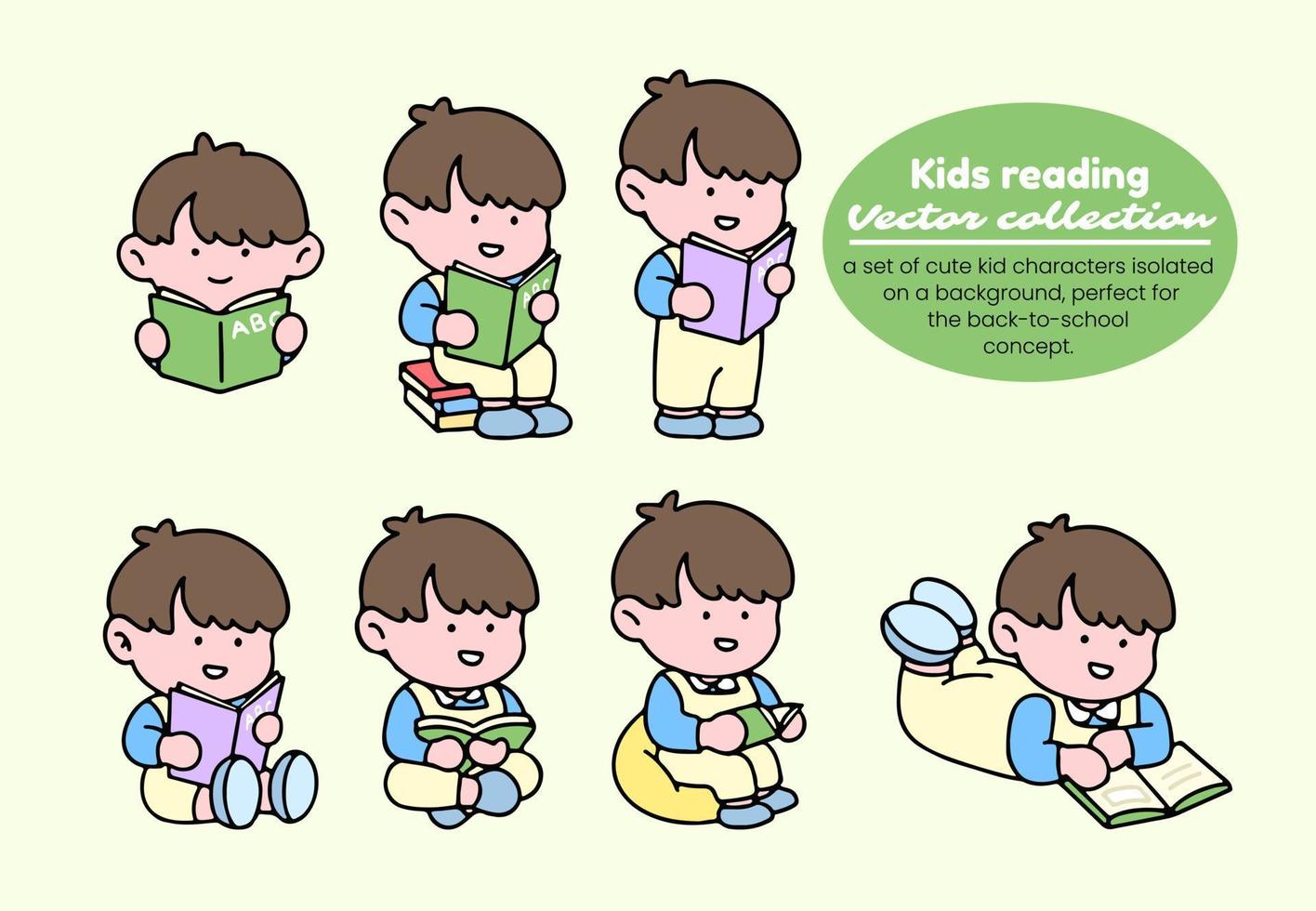un linda chico personaje, leyendo un libro, estudiando y haciendo tarea, aislado en un fondo, para un De vuelta a la escuela concepto. vector