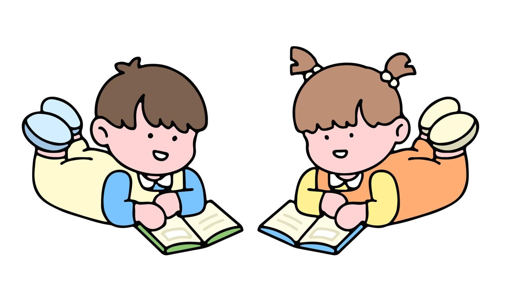 Kids reading vector collection. A set of cute kid characters isolated on a background, perfect for back to school concept.