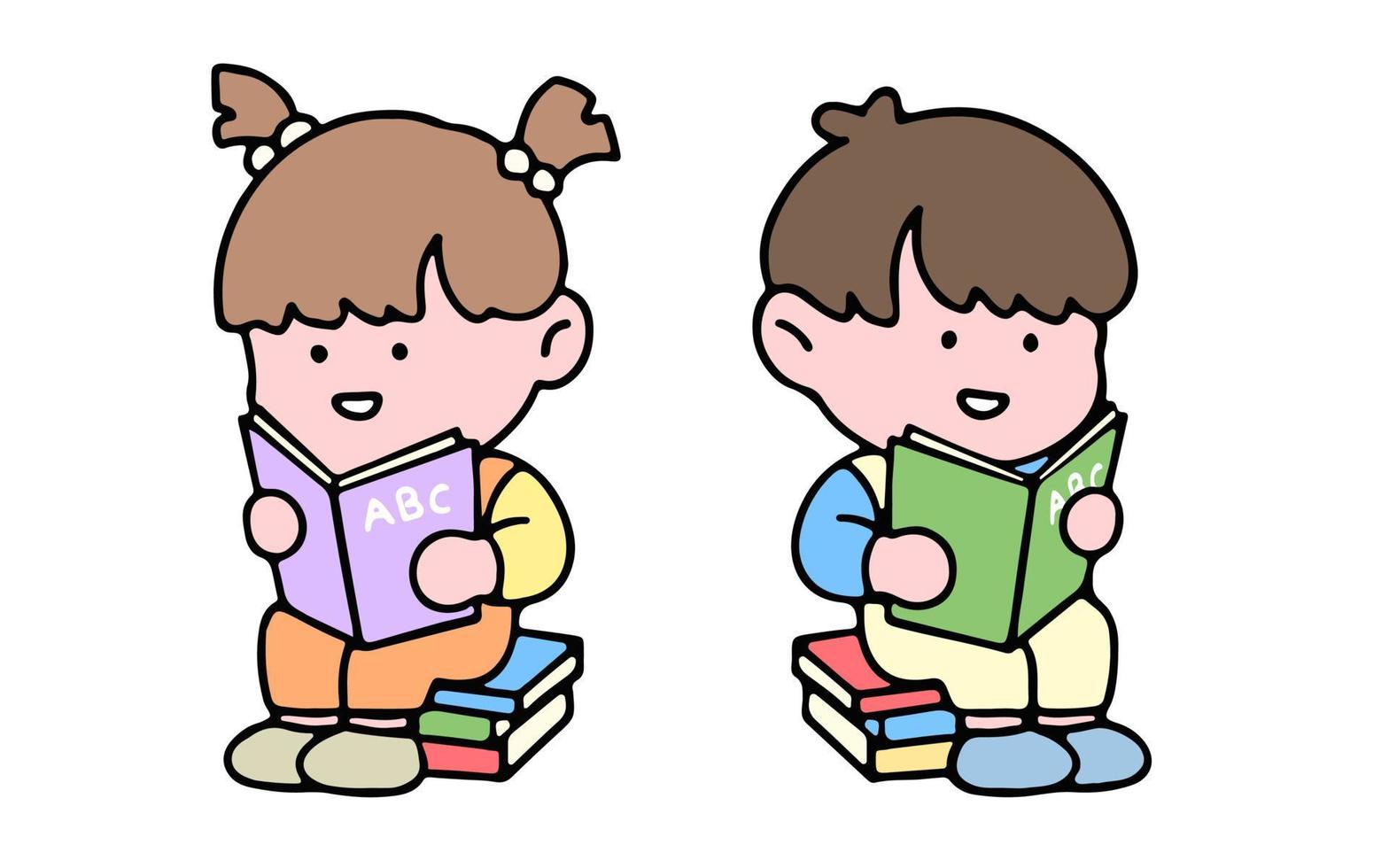 Kids reading vector collection. A set of cute kid characters isolated on a background, perfect for back to school concept.