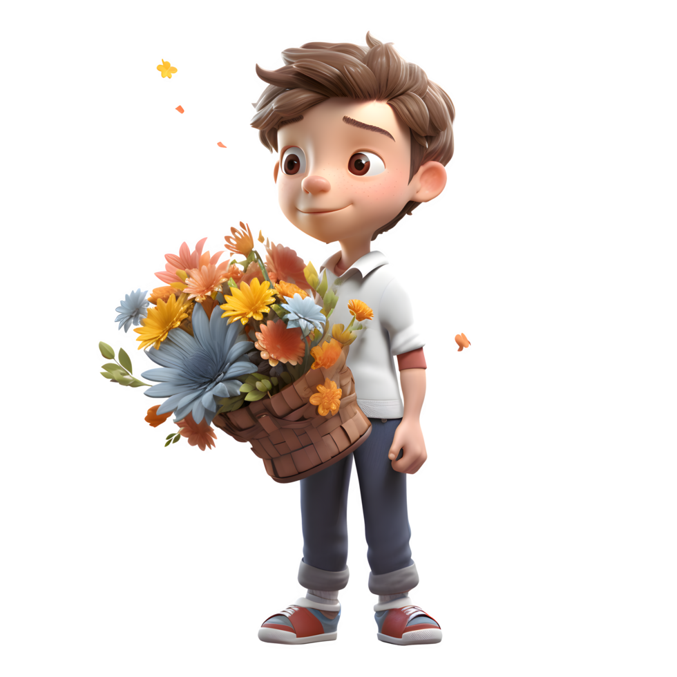 Whimsical 3D Florist Boy with Mushroom Great for Fantasy or Fairy Tale s PNG Transparent Background