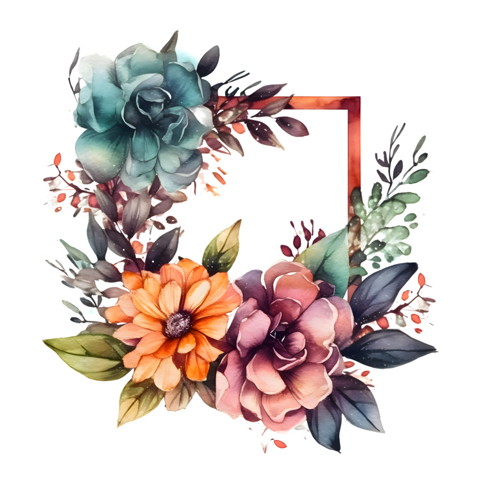 Bohemian botanical frame with eucalyptus leaves and pink flowers PNG Transparent Background