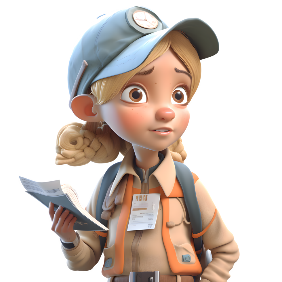 3D Journalist Girl with a Microphone and Notebook PNG Transparent Background