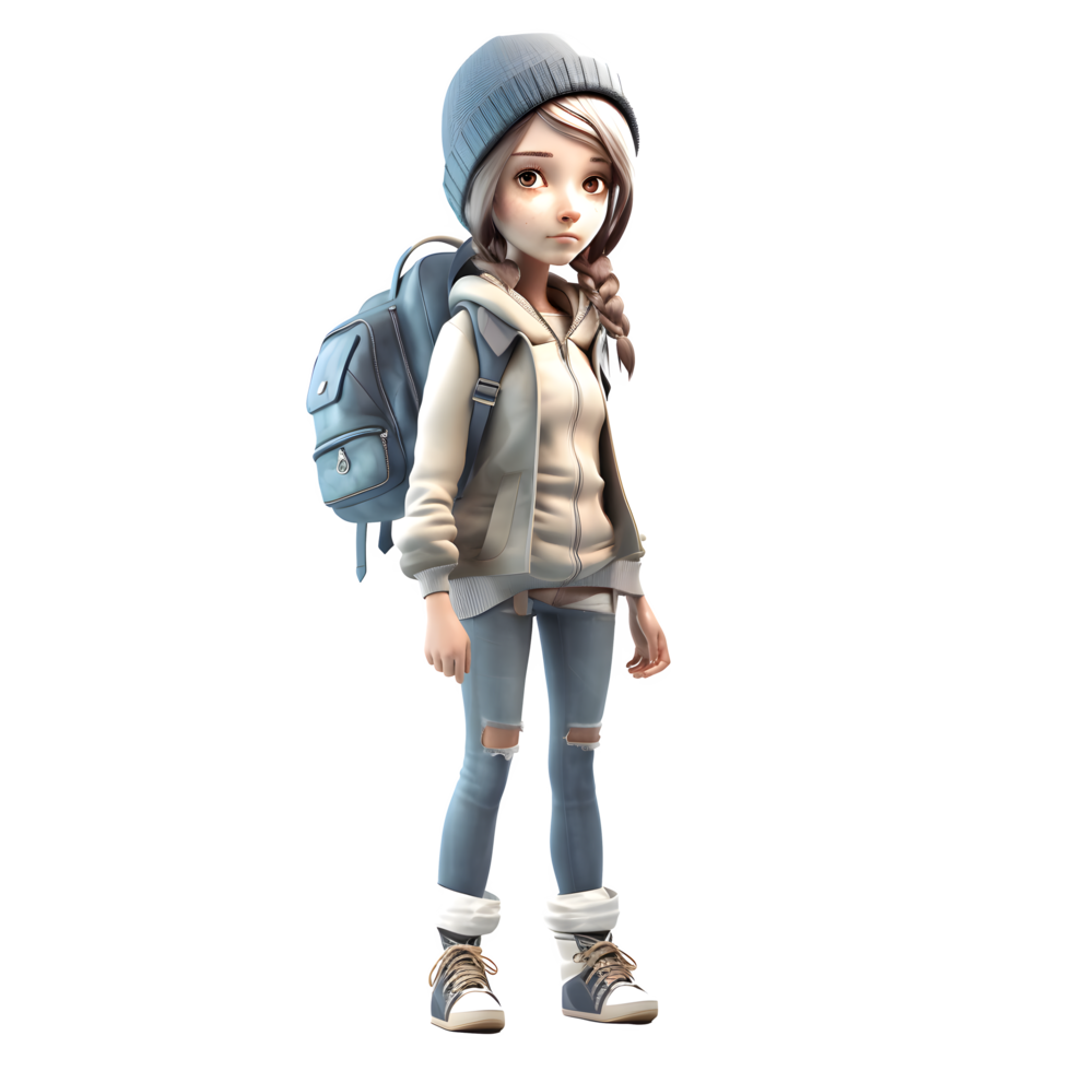 Classy and Clever 3D Cute Girl Student PNG Transparent Background