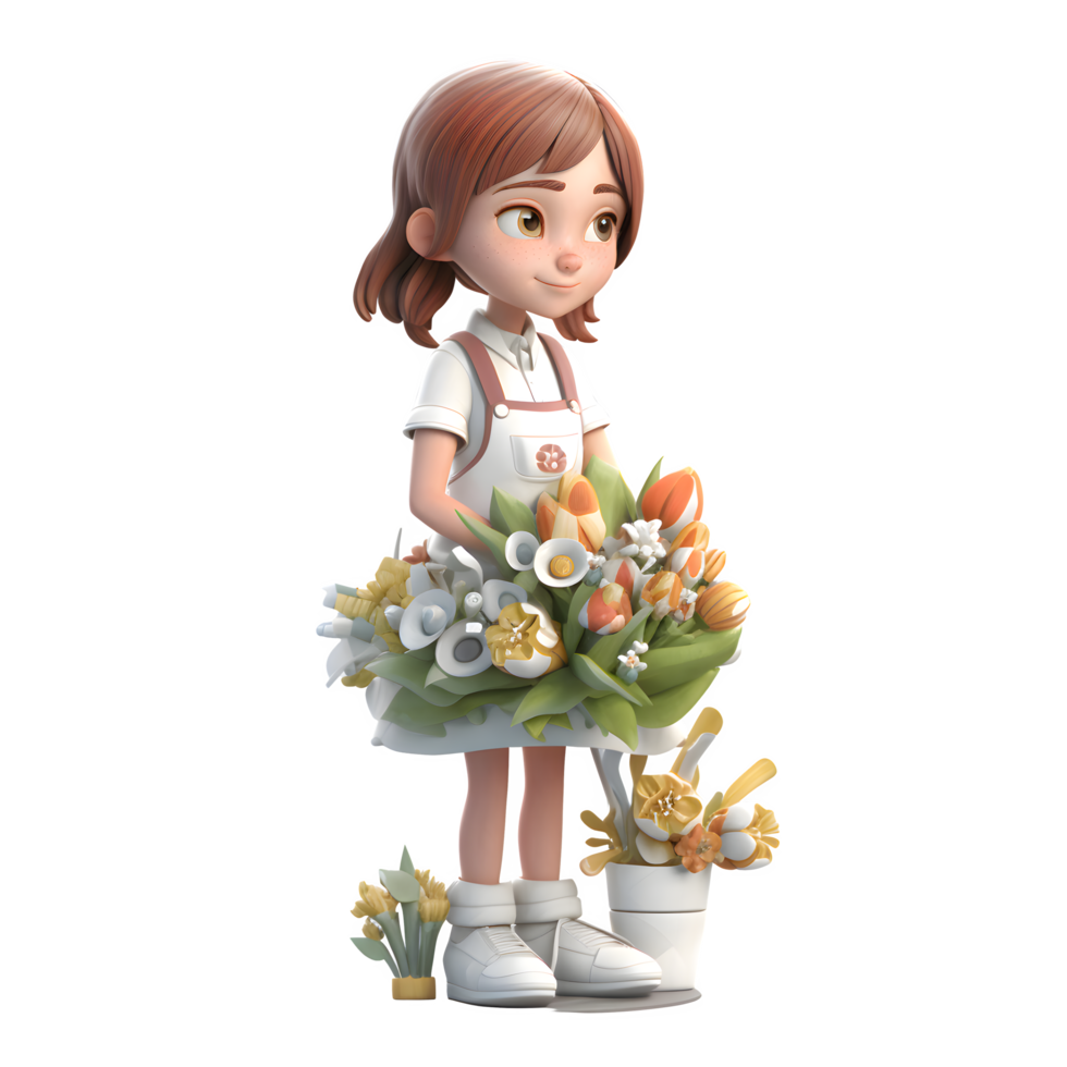 Dynamic and Energetic 3D Florist Women Active and Vigorous Characters for Floral Fitness and Wellness Programs PNG Transparent Background