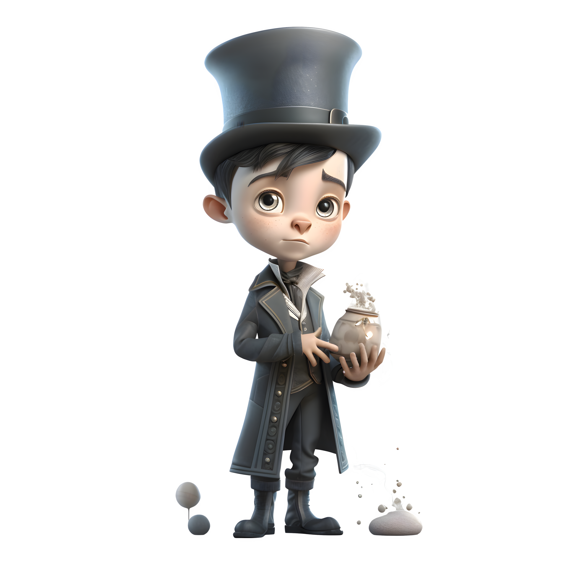 Playful 3D Boy Magician with Toy Magic Set Perfect for Toy or Game Packaging Designs. PNG