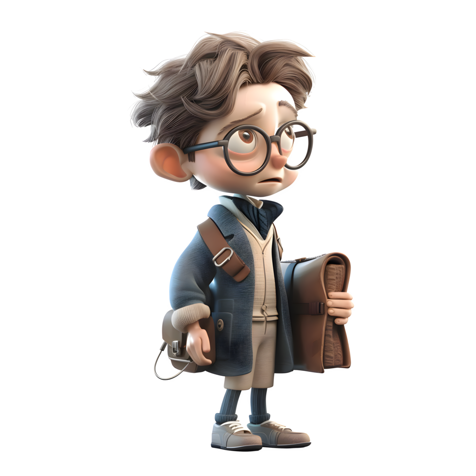 Organized 3D Boy Librarian with Catalogue and Desk Perfect for Library or Information Management Designs. PNG Transparent Background