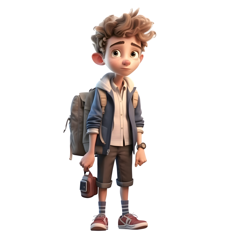 Charismatic 3D Student boy with confidence on white background PNG Transparent Background