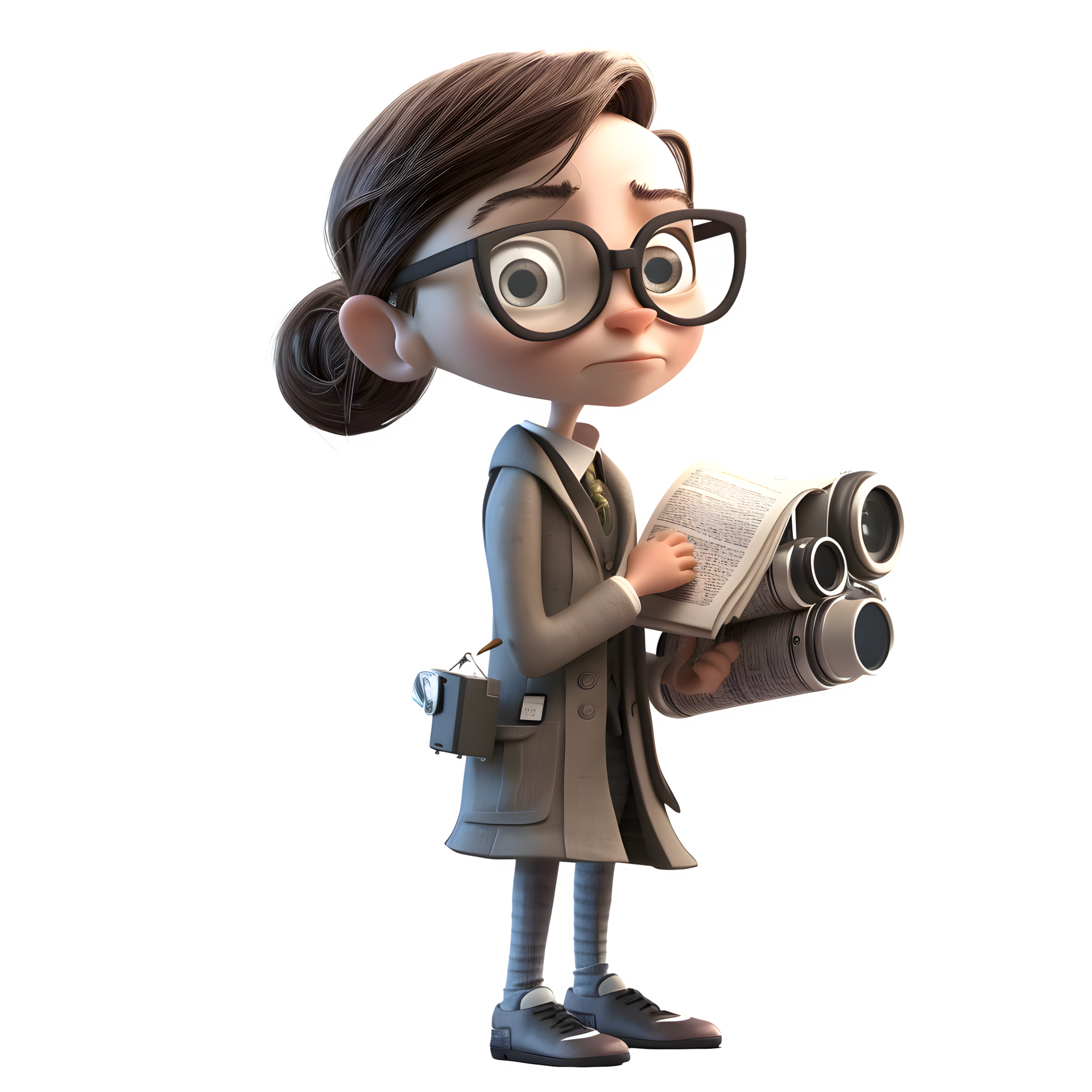 openhartig en creatief 3d schattig meisje fotograaf in actie PNG