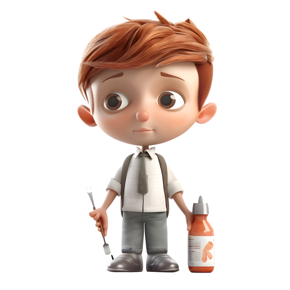 Imaginative 3d Boy with Paintbrush PNG Transparent Background