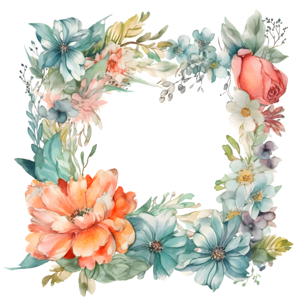 Elegant watercolor floral wreath with delicate greenery PNG Transparent Background