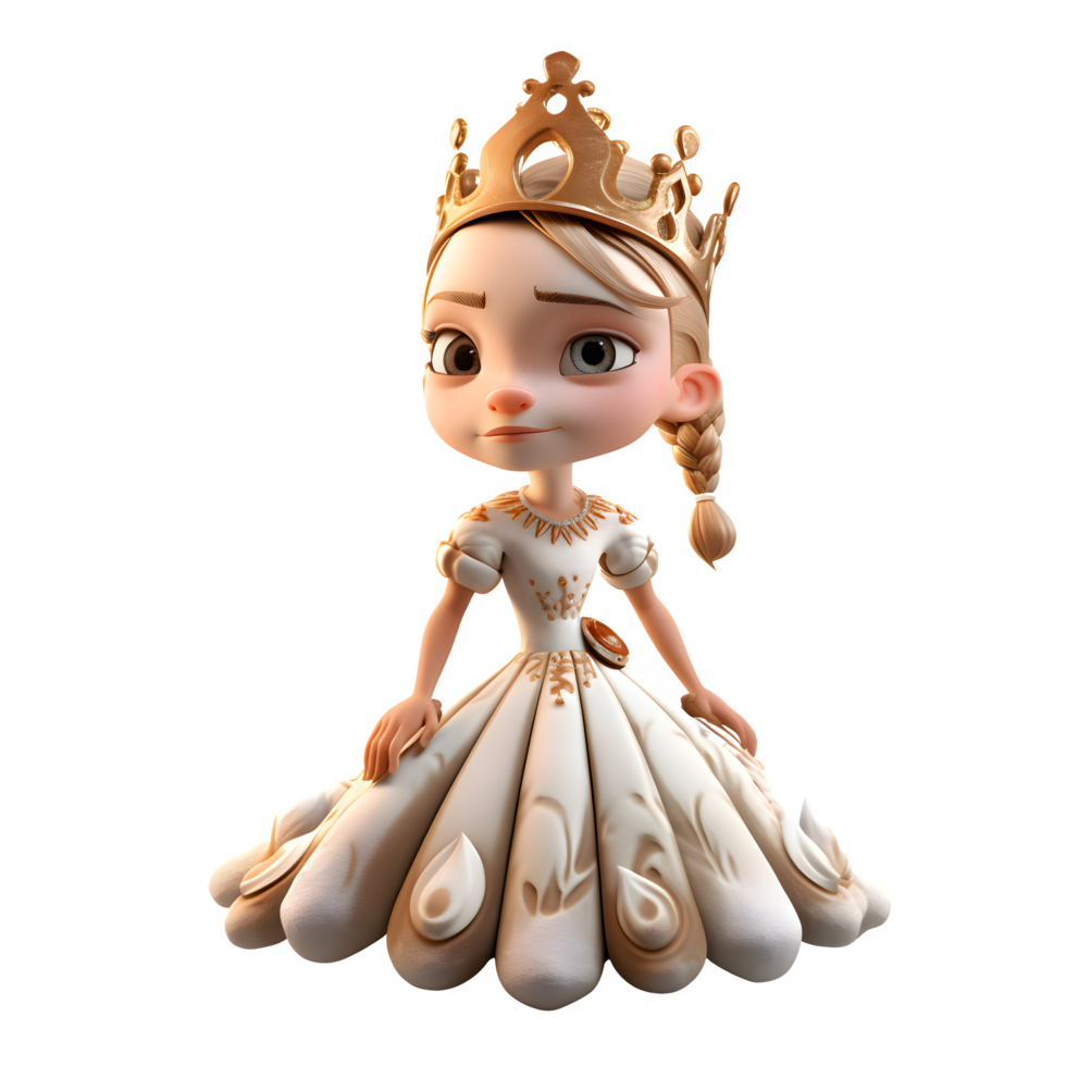 Stately 3D Queen with a Crown and Scepter PNG Transparent Background