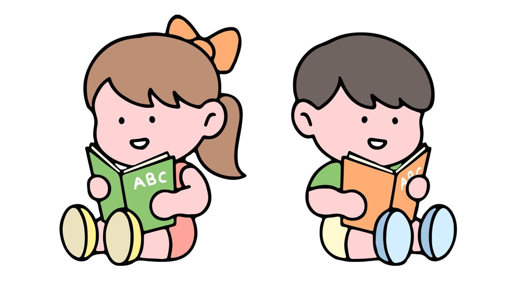 Kids reading vector collection. A set of cute kid characters isolated on a background, perfect for back to school concept.