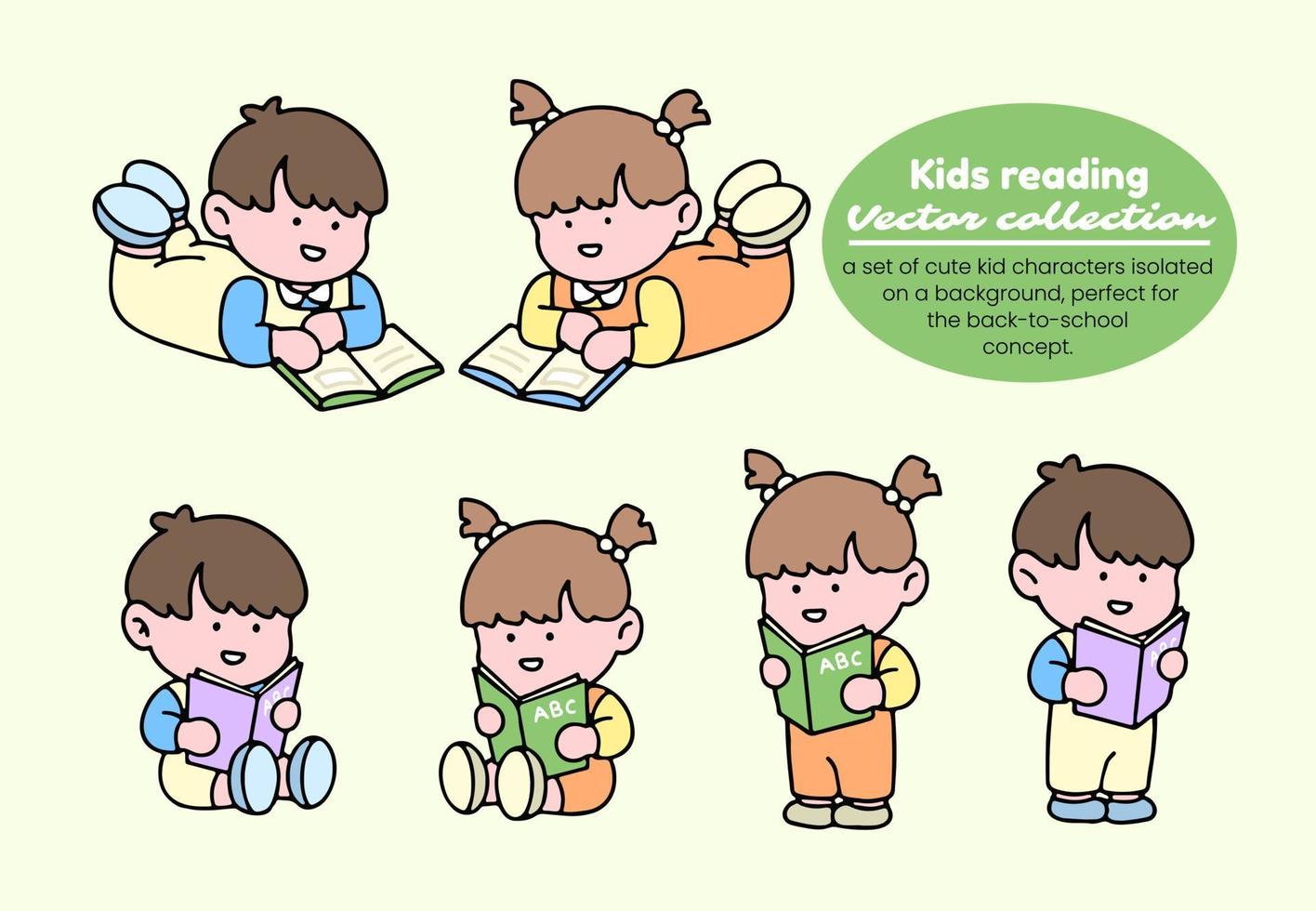 niños leyendo vector recopilación. un conjunto de linda niño caracteres aislado en un fondo, Perfecto para espalda a colegio concepto.
